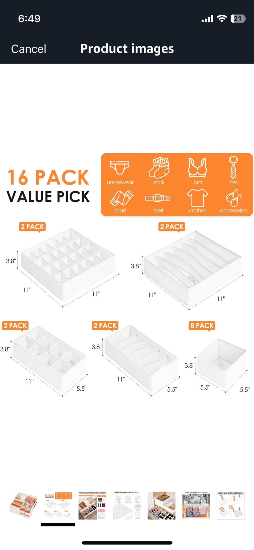 New Set Of 16 Cloth Drawer Dividers