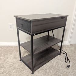 Modern Gray Nightstand with Charging Station