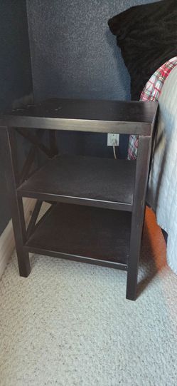 Dark Espresso Wood Side Table Nightstand with Two Shelves