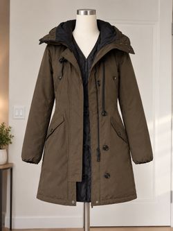 Women's Olive 3-in-1 Hooded Parka Jacket