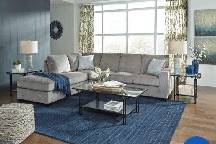 Gray Sectional Sofa Right or Left facing chaise available attached back pillow piped seams Accent Pillows included 110x90 
