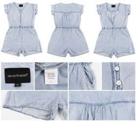 Velvet Heart Women’s Light Wash Denim Romper Size L – Button Front Tencel