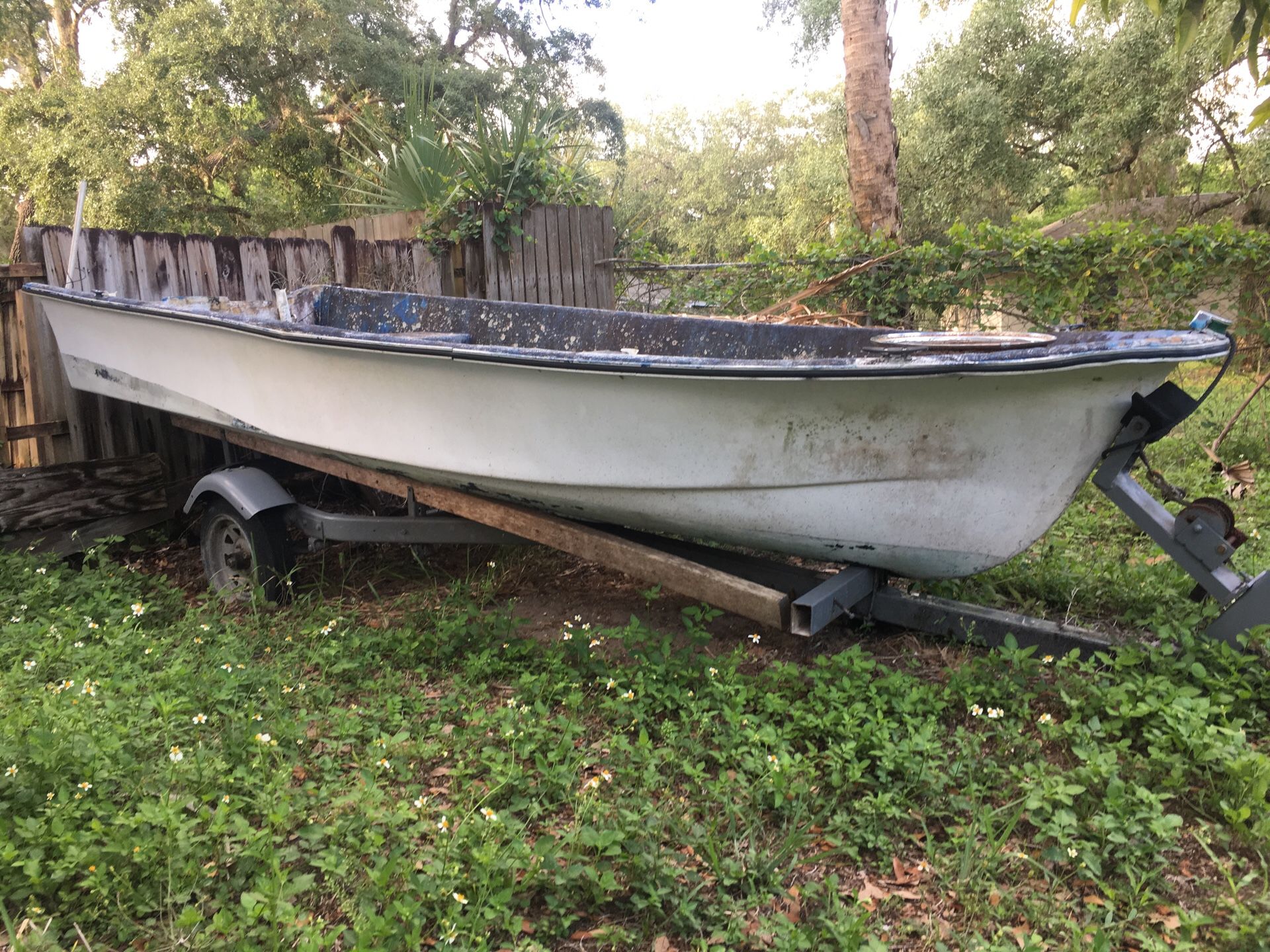 15’ fiberglass v hull boat on good steel single axle trailer with 2