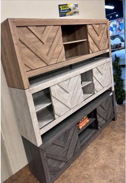 Wood TV Stand Console with Chevron Doors