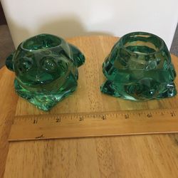 Glass Turtle And Frog Candle Holders 