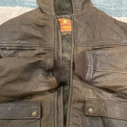 Mens A Territory Brown Leather Coat 