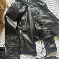 Brand New Guess Leather Jacket With Gold Details