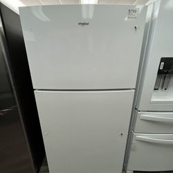 $799 Whirlpool Top Freezer Garage Ready Refrigerator, Open Box, One Year Warranty