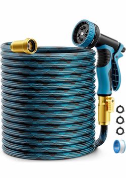 Garden Hose, Non-Expandable Water Hose 125 ft, Flexible Water Pipe with 10-Function Spray Nozzle, Lightweight Outdoor Hose for Yard, Lawn, Car Wash, R