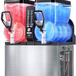 30L Commercial Slushie Machine, 2-Tank Frozen Drink Maker for Margarita Daiquiri Wine Frappe, 8 Gal LED Stand-up Slush Dispenser, Bar Restaurant Party