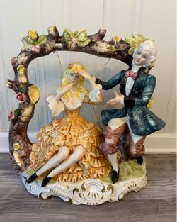 Large Vintage Capodimonte Style Victorian Couple on Swing Figurine
