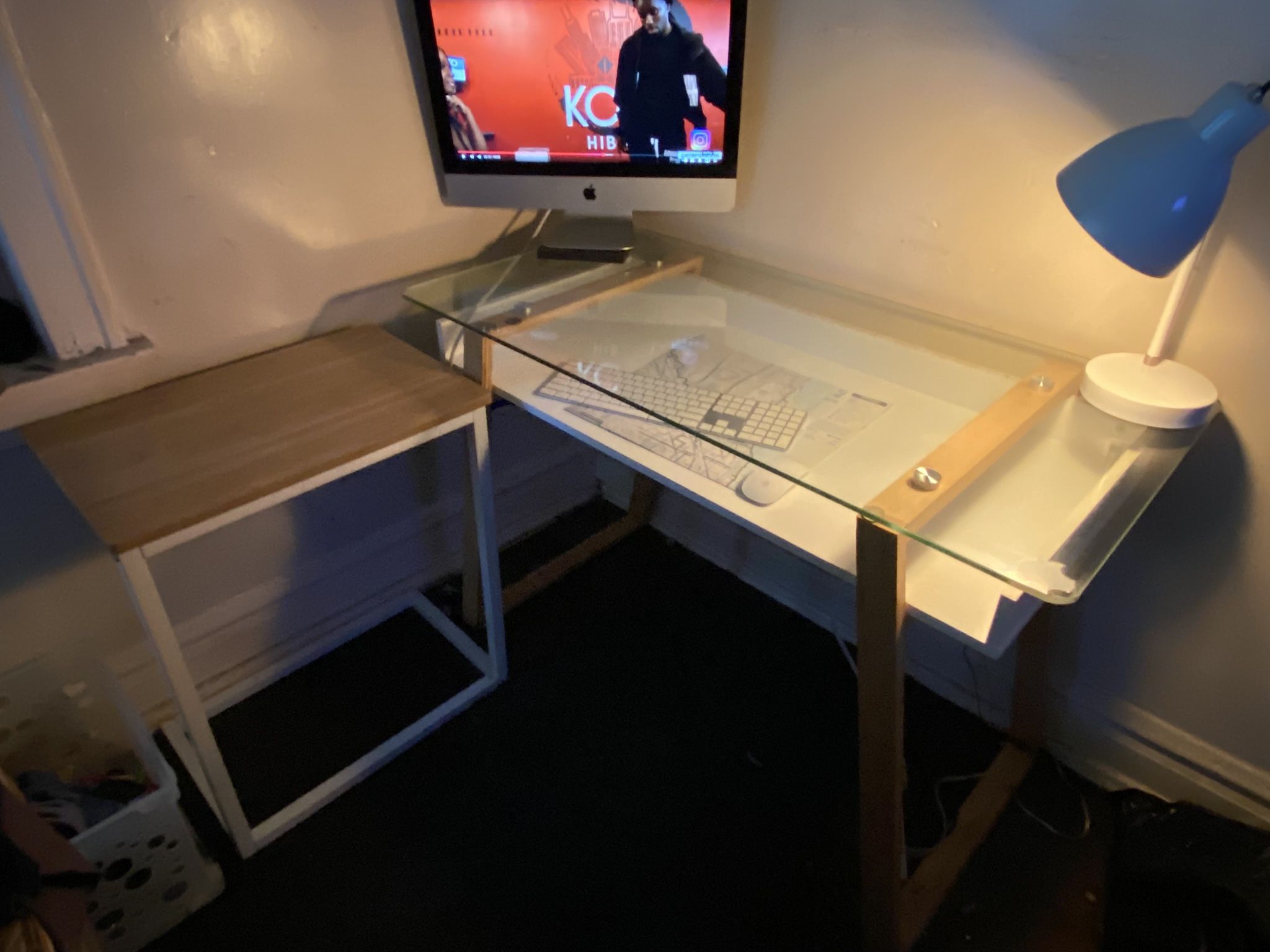 Glass Top Desk - With Small End Table And Lamp 