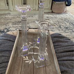 Three crystal candle holders