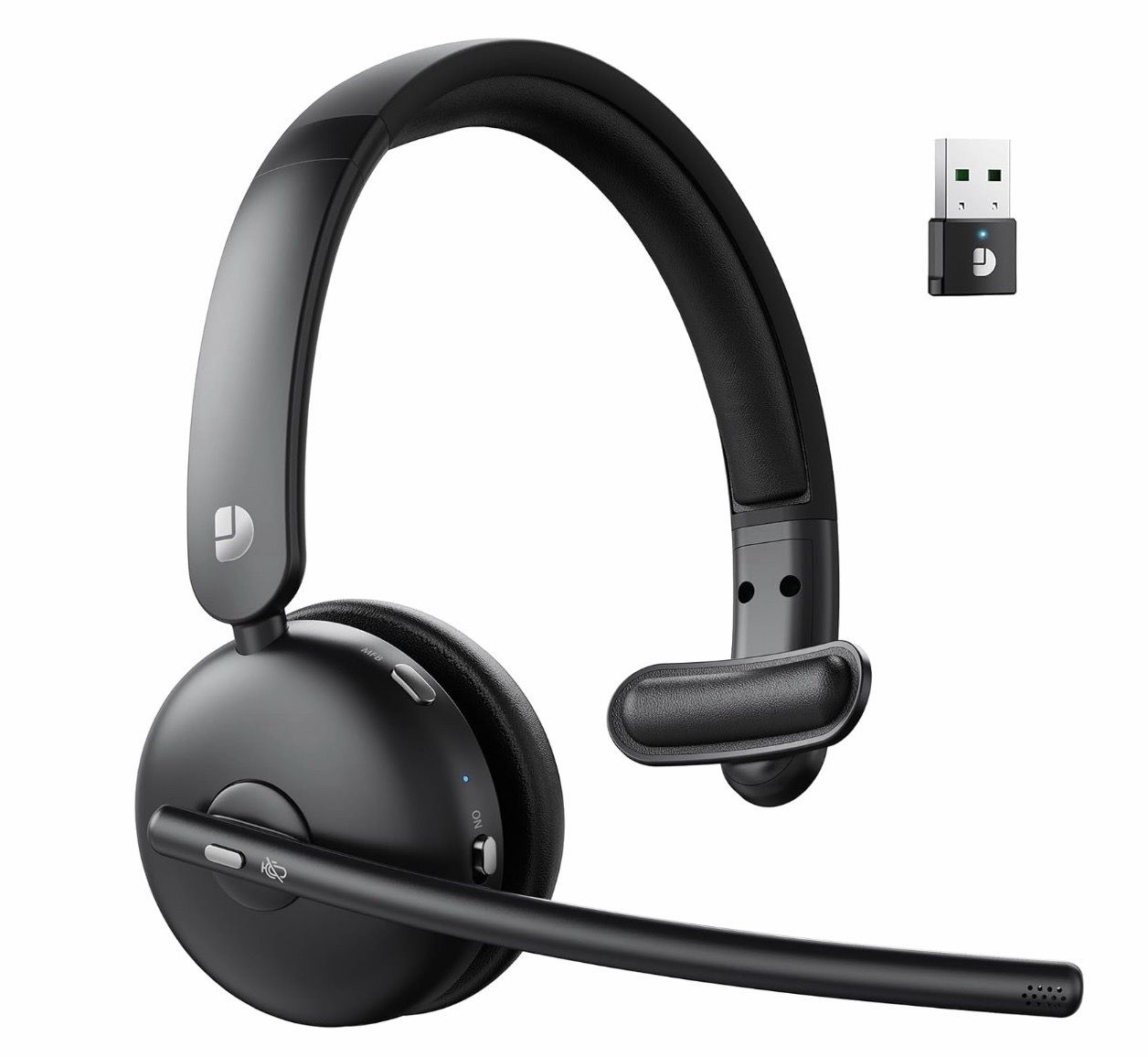 Dytole Wireless Headset with Mic for Work, Bluetooth Headset with Mic, AI Noise Cancelling, 65H Battery & Mute Function, Single-Ear Wireless Headset