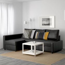 IKEA L shaped Sofa with Pull out bed futon and storage sectional sleeper couch bombstad black