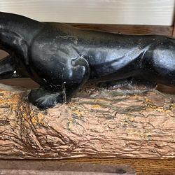 Vintage MCM Black Panther On Log 