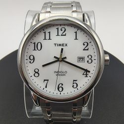 Timex Indiglo Mens Quartz Watch Date Stainless Steel Stretch Bracelet