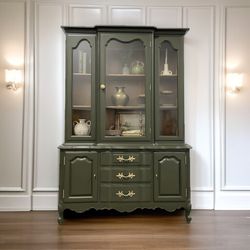 Solid Wood Green Hutch/ Cabinet 