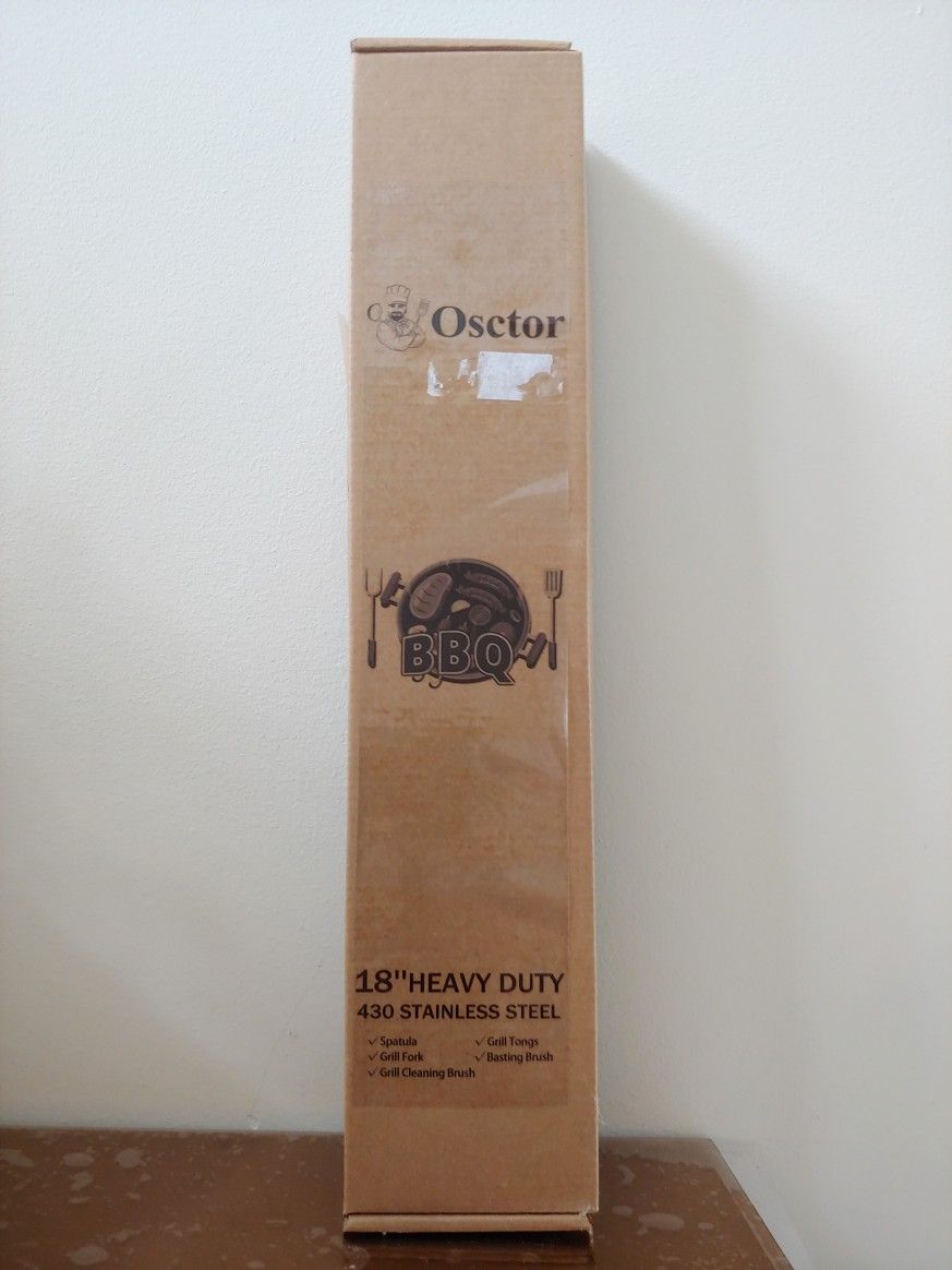 BBQ Grilling Accessories,Osctor Heavy Duty BBQ Grill Tools Set,18-inch Grill Utensils Set, Stainless Steel Spatula, Fork, Tong, Basting Brush, Cleanin