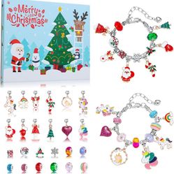 Christmas Advent Calendar Bracelets 2023, 24 Days Xmas Countdown Calendar with 2pcs DIY Charm Bracelets Kits, Christmas Gifts for Girls Kids Teens Adu
