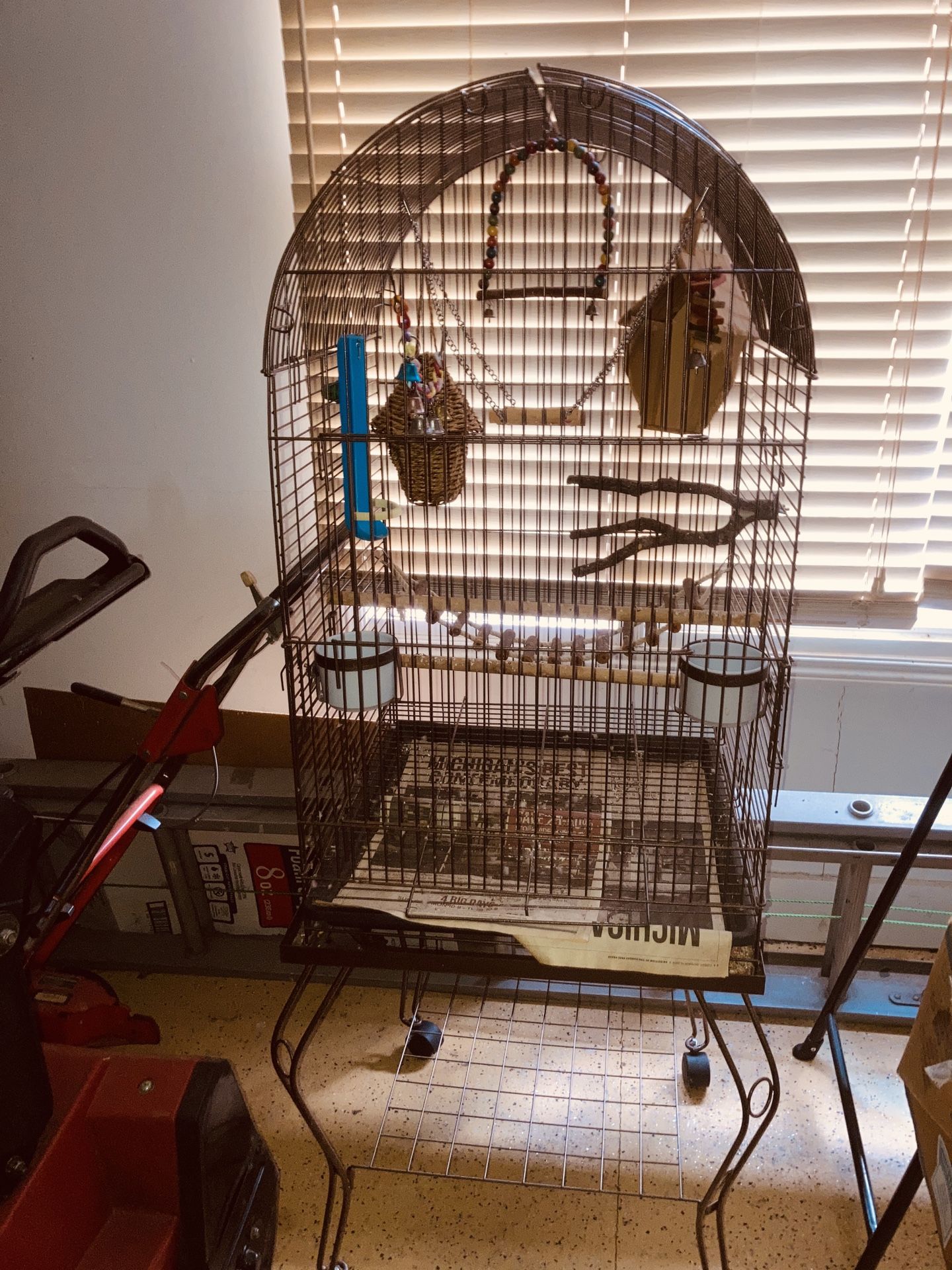 Large free standing bird cage with wheels
