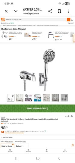 YASINU
5.31 in. Tub Spout with 10-Spray Handheld Shower Head in Chrome (Valve Not