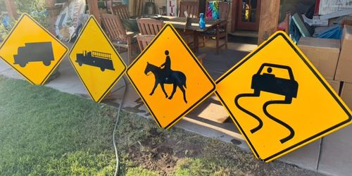 Retired road signs big.