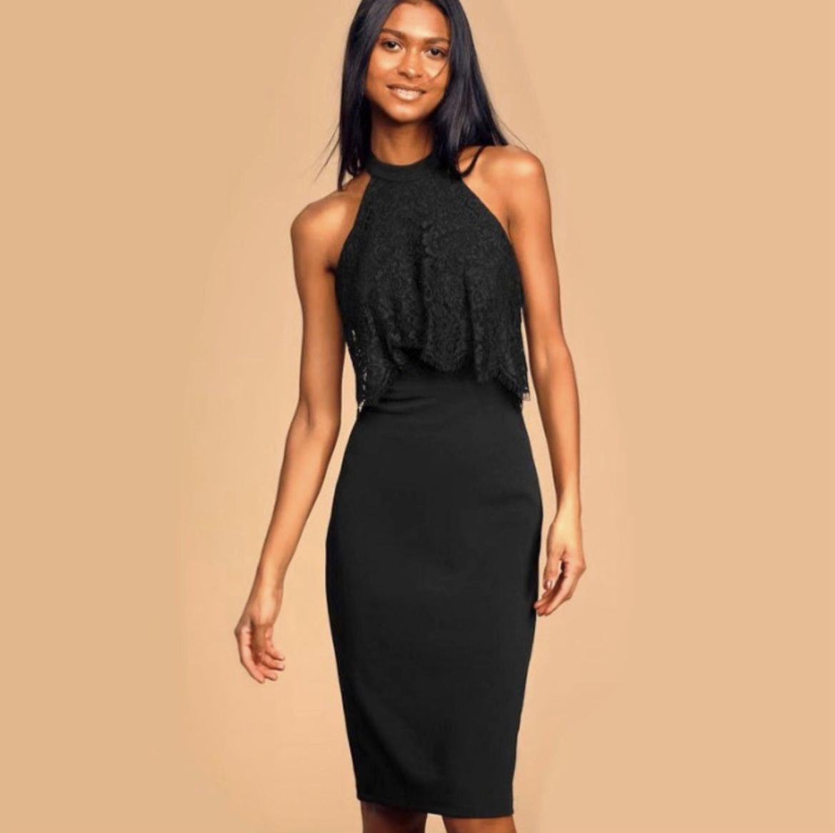 Brand New Lulu’s Black Lace Halter Dress - Size Small 