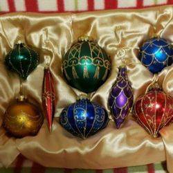 Vtg 2000 Mercury Glass Christmas Ornaments Set Of 8 Lumiere W/ Swarovski  Components