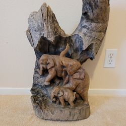 Thai Teak Wood Elephant Sculpture Free Standing 006