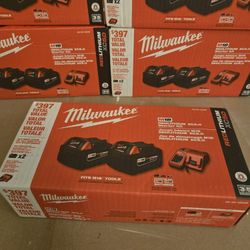 Milwaukee Red Lithium 5.0 Batteries (2) And Charger Kit 