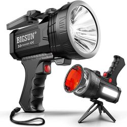 BIGSUN Rechargeable Spotlight, High Lumens 1000,000 LED Flashlight with Multi-Purpose Floodlamp, Built-in 10000mAh Battery Pack, Outdoor