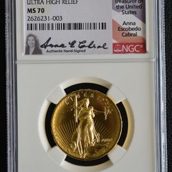 2009 NGC MS70 Ultra High Relief $20 Gold Double Eagle Signed By Anna Cabral