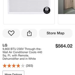 LG 9,800 BTU 230V Through-the-Wall Air Conditioner Cools 440 Sq. Ft. with Remote, Dehumidifier and in White
