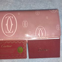 Vintage Cartier Birthday Long Wallet In Pink With Original COA Card And Care Card