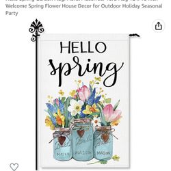 Hello Spring Garden Flag: Floral Mason Jar Yard Flag 12 x 18 Inch Welcome Spring Flower House Decor for Outdoor Holiday Seasonal Party