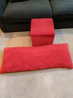 Deep Red Storage Ottoman with Matching Body Pillow