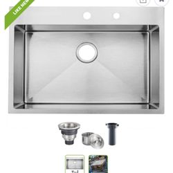 33″x22″x9″ Drop In Kitchen Sink, Top mount SUS304 Stainless Steel Sink 18 Gauge Single Bowl, Handmade Commercial Modern Workstati