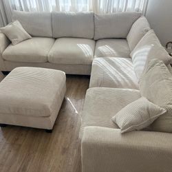 New Corduroy Sectional Couch! 99x99! Includes Free Delivery 🚚! Free Assembly!