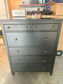 Ikea Hemnes Black/Brown 6-Drawer Dresser w/ Glass Top