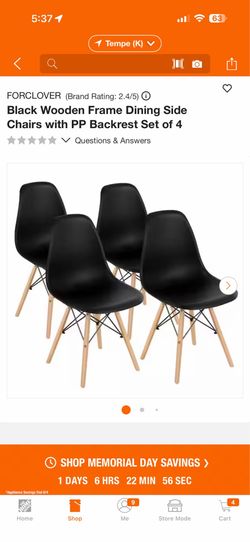 Black Wooden Frame Dining Side Chairs with PP Backrest Set of 4 New open box $60