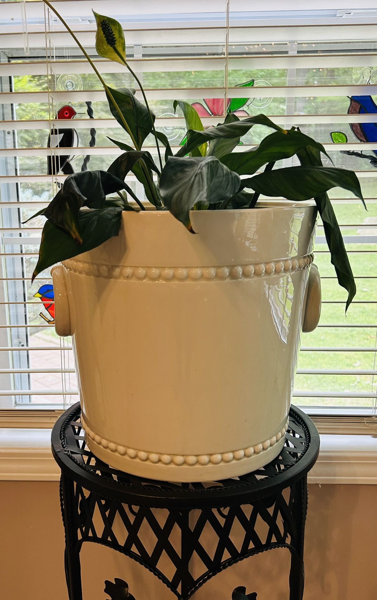 Vintage Italian Carbone Chinoiserie White Pottery Porcelain Large Garden Planter Pot