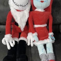 Brand New Nightmare Before Christmas Jack & Sally As Mr And Mrs Santa Clause 48” Jumbo Plush