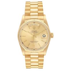 Men's Rolex 36mm Presidential Day-Date 18K Yellow Gold Watch with Champagne Dial and Fluted Bezel. (Pre-Owned 18038)