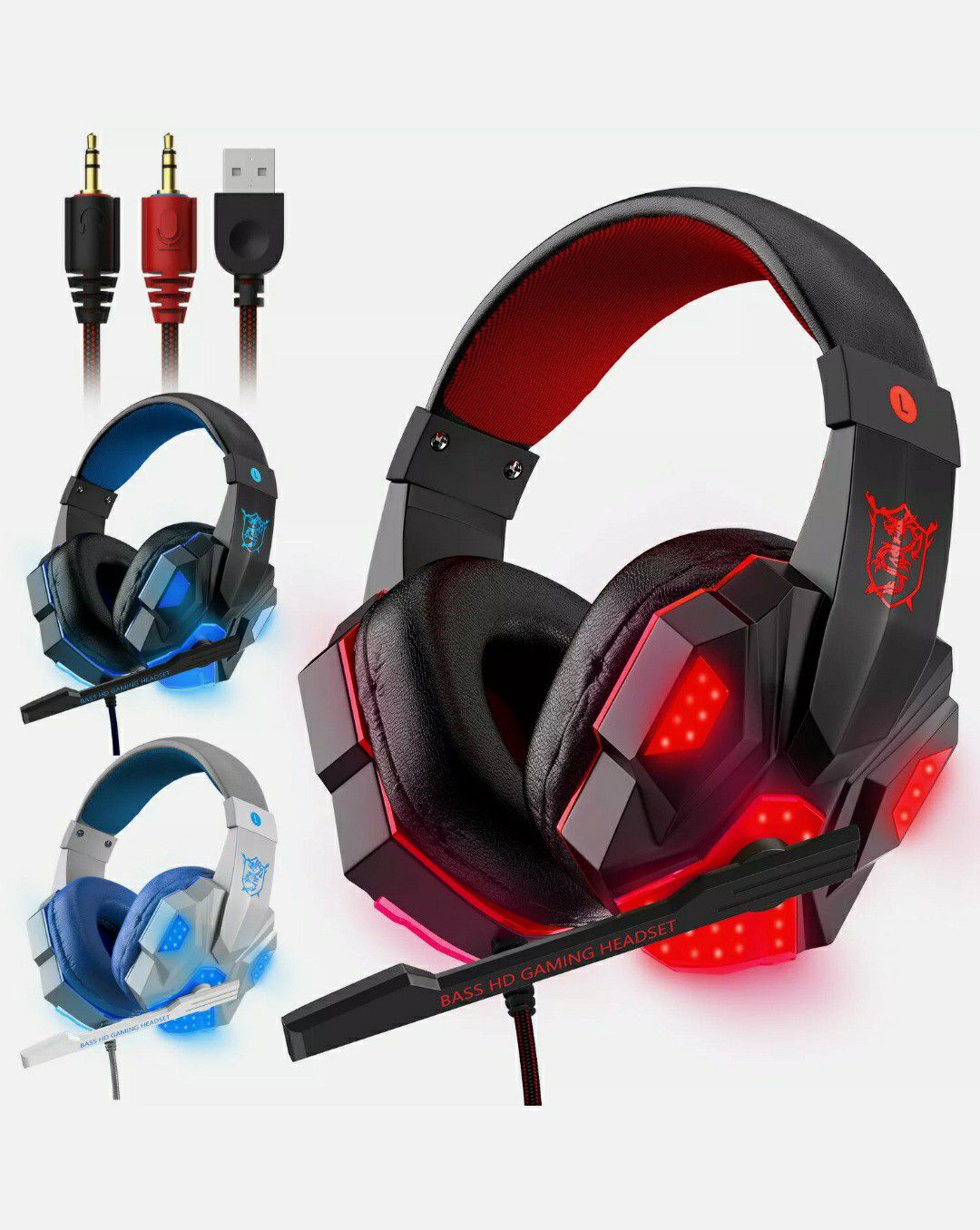 For PS4 Xbox Nintendo Switch PC 3.5mm Stereo Headphones Mic LED Gaming Headset