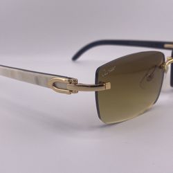 Cartier White Buffalo Horn Sunglasses Brown Lenses Gold Frame