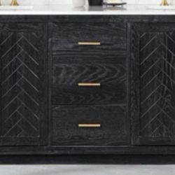 NEW: 72" Gazsi Double Bathroom Vanity ::: Grain White Engineered Stone Top Two Sinks ::