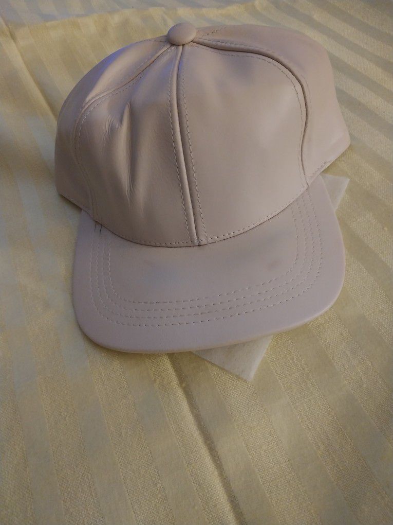 REDUCED - Genuine Leather Baseball Ball Cap Adjustable - Beige