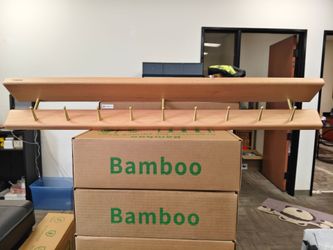 Bamboo Wall Shelf with Gold Hooks