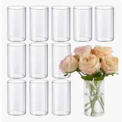 (8888-43) 12pcs Cylinder Vases for Centerpieces - 6 Inch Tall Glass Vases for Flowers, Hurricane Candle Holder Modern Simple Floating Candle Vase Form